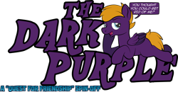 Size: 1920x999 | Tagged: safe, artist:alexdti, oc, oc only, oc:dark purple, oc:purple creativity, pegasus, pony, comic:the dark purple, dialogue, folded wings, hooves, lidded eyes, lying down, male, open mouth, open smile, pegasus oc, prone, raised eyebrow, rule 63, simple background, smiling, solo, speech bubble, stallion, transparent background, wings