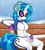 Size: 2000x2200 | Tagged: safe, artist:novaspark, part of a set, dj pon-3, vinyl scratch, anthro, g4, bench, clothes, female, high res, snow, snowfall, solo