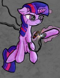 Size: 1827x2360 | Tagged: safe, artist:solid shrimp, fifteen.ai, twilight sparkle, pony, robot, robot pony, g4, blowtorch, glasses, repairing, self-repair, twibot, wires