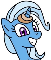 Size: 610x720 | Tagged: safe, artist:jadeharmony, trixie, pony, unicorn, g4, cute, diatrixes, female, food, grin, horn, horn impalement, i'm pancake, mare, pancake day, pancakes, simple background, smiling, solo, transparent background