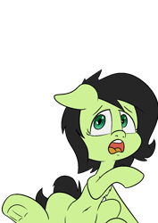 Size: 1000x1414 | Tagged: safe, artist:happy harvey, oc, oc only, oc:filly anon, earth pony, pony, belly button, ears back, earth pony oc, female, filly, floppy ears, frog (hoof), phone drawing, scared, simple background, solo, transparent background, underhoof
