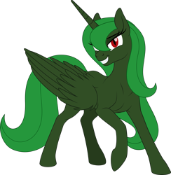 Size: 2151x2200 | Tagged: safe, artist:grypher, oc, oc only, oc:evening "eve" canter, alicorn, pony, fallout equestria, green alicorn (fo:e), grin, high res, looking at you, raised hoof, simple background, smiling, smug, solo, transparent background, vector