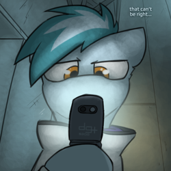 Size: 800x800 | Tagged: safe, artist:captainhoers, oc, oc only, oc:concorde, pegasus, pony, the sunjackers, cellphone, dialogue, flip phone, hoof hold, looking at something, offspring, parent:soarin', parent:spitfire, parents:soarinfire, phone, solo