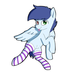 Size: 2048x2048 | Tagged: safe, artist:dark shadow, oc, oc only, oc:slipstream, pegasus, pony, clothes, heterochromia, high res, male, simple background, socks, solo, stallion, striped socks, tongue out, transparent background