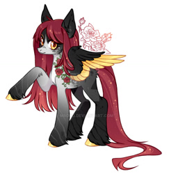 Size: 1024x1052 | Tagged: safe, artist:miioko, oc, oc only, pegasus, pony, colored wings, deviantart watermark, obtrusive watermark, pegasus oc, raised hoof, simple background, solo, two toned wings, watermark, white background, wings