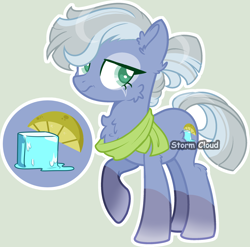Size: 2238x2212 | Tagged: safe, artist:stormcloud-yt, oc, oc only, oc:lemon ice, earth pony, pony, base used, chest fluff, clothes, coat markings, female, high res, mare, offspring, parent:double diamond, parent:limestone pie, parents:limediamond, raised hoof, scarf, simple background, smiling, socks (coat markings)