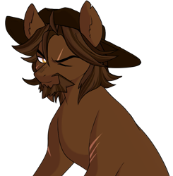 Size: 633x646 | Tagged: safe, artist:delzol, mccree, earth pony, pony, bust, eye scar, hat, male, overwatch, ponified, scar, simple background, solo, stallion, transparent background