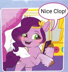 Size: 648x680 | Tagged: safe, edit, pipp petals, pegasus, pony, g5, blushing, cellphone, hoof hold, implied porn, meme, phone, pipp approves, reaction image, smartphone, text edit