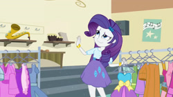 Size: 3410x1920 | Tagged: safe, screencap, rarity, equestria girls, g4, my little pony equestria girls: friendship games, bracelet, clothes, cutie mark on clothes, female, hairpin, high res, jewelry, smiling, solo