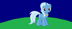 Size: 1280x522 | Tagged: safe, artist:disneyponyfan, trixie, pony, unicorn, g4, :o, female, full body, hooves, horn, looking at you, mare, open mouth, solo, standing, story in the source, tail, two toned mane, two toned tail
