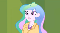 Size: 3410x1920 | Tagged: safe, screencap, princess celestia, principal celestia, equestria girls, g4, my little pony equestria girls: friendship games, female, high res, lockers, solo