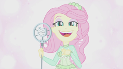 Size: 1920x1080 | Tagged: safe, screencap, fluttershy, equestria girls, g4, my little pony equestria girls: better together, so much more to me, faic, female, lidded eyes, looking at you, microphone, open mouth, singing, smiling, solo, uvula