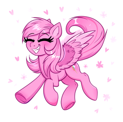 Size: 3348x3306 | Tagged: safe, artist:confetticakez, rainbow dash, pegasus, pony, g4, cute, dashabetes, eyes closed, grin, heart, high res, meme, pink, pink rainbow dash, recolor, simple background, smiling, solo, white background