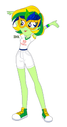 Size: 319x611 | Tagged: safe, artist:'raffaello, oc, oc only, oc:maria potranca, equestria girls, g4, belt, brazil, choker, clothes, commission, converse, ear piercing, earring, equestria girls-ified, female, jewelry, mask, multicolored hair, open mouth, piercing, shirt, shoes, shorts, simple background, solo, t-shirt, transparent background, wristband