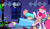 Size: 665x380 | Tagged: safe, artist:jakeneutron, pinkie pie, twilight sparkle, alicorn, earth pony, human, pony, g4, bandage, boyfriend (friday night funkin), cannon, castle, clothes, crossover, dusk till dawn, error, friday night funkin', glitch, goggles, moon, night, nose in the air, open mouth, party cannon, pibby, riding a pony, scarf, smiling, socks, twilight sparkle (alicorn), volumetric mouth