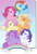 Size: 335x496 | Tagged: safe, applejack, fluttershy, pinkie pie, rainbow dash, rarity, twilight sparkle, alicorn, earth pony, pegasus, pony, unicorn, g1, g4, official, 80s, g4 to g1, generation leap, group, logo, mane six, mane six opening poses, poster, twilight sparkle (alicorn)