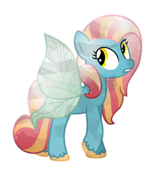 Size: 838x953 | Tagged: safe, artist:meteor-spark, oc, oc:fable, breezie, pony, breezie oc, butterfly wings, crystallized, female, highlights, looking up, mare, simple background, striped mane, striped tail, tail, transparent background, unshorn fetlocks, vector, wings