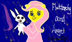 Size: 848x502 | Tagged: safe, artist:ocellus (欧塞勒斯), angel bunny, fluttershy, pony, g4, 1000 hours in ms paint, pink, 流星, 蓝色