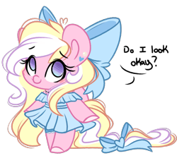 Size: 2371x2194 | Tagged: safe, artist:emberslament, oc, oc:bay breeze, pegasus, semi-anthro, arm hooves, blushing, bow, chibi, clothes, cute, doodle, dress, ear piercing, earring, female, hair bow, high res, jewelry, necklace, ocbetes, piercing, smiling, solo, tail, tail bow, talking to viewer, weapons-grade cute