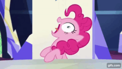 Size: 640x360 | Tagged: safe, screencap, pinkie pie, earth pony, pony, g4, party pooped, season 5, animated, cutie map, female, gif, gifs.com, laughing, mare, open mouth, open smile, shrunken pupils, smiling, solo, twilight's castle