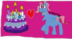 Size: 4831x2637 | Tagged: safe, artist:hunkster, oc, oc:violight, pony, birthday cake, cake, female, food, heart, mare