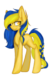Size: 1719x2509 | Tagged: safe, artist:sofiasychak26, oc, oc only, oc:ukraine, earth pony, pony, ear fluff, earth pony oc, female, full body, high res, hooves, mare, nation ponies, no pupils, simple background, smiling, solo, standing, tail, transparent background, two toned mane, two toned tail, ukraine