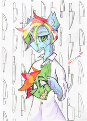 Size: 1353x1872 | Tagged: safe, artist:settt, oc, pony, knife, mask, photo, solo, traditional art