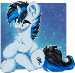 Size: 1916x1877 | Tagged: safe, artist:woonborg, oc, oc only, oc:solar gizmo, pony, unicorn, :p, chest fluff, cute, diabetes, ear fluff, eye clipping through hair, eyebrows, eyebrows visible through hair, galaxy, horn, looking at you, male, one eye closed, shiny, solo, stallion, stars, tail, tongue out, two toned mane, two toned tail, unicorn oc, wink, winking at you