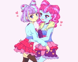 Size: 2048x1635 | Tagged: safe, artist:moh_mlp2, kiwi lollipop, supernova zap, equestria girls, equestria girls specials, g4, my little pony equestria girls: better together, my little pony equestria girls: sunset's backstage pass, clothes, cute, duo, duo female, female, heart, k-lo, kiwinova, lesbian, looking at you, open mouth, postcrush, shipping, simple background, skirt, su-z