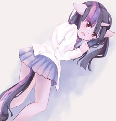 Size: 2041x2143 | Tagged: safe, artist:moh_mlp2, twilight sparkle, unicorn, anthro, g4, clothes, cute, female, high res, horn, looking at you, looking back, looking back at you, looking over shoulder, mare, school uniform, skirt, solo, twiabetes, unicorn twilight