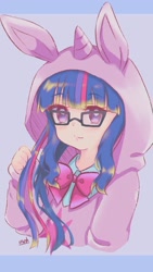 Size: 901x1601 | Tagged: safe, artist:moh_mlp2, twilight sparkle, human, g4, anime style, clothes, costume, cute, female, glasses, hoodie, horn, humanized, kigurumi, looking at you, solo, twiabetes