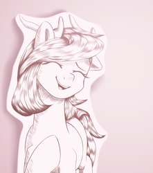 Size: 906x1024 | Tagged: safe, artist:maeveadair, oc, oc:ruddy, deer, deer pony, original species, eyes closed, laughing, sketch, solo