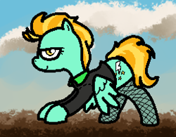 Size: 512x400 | Tagged: artist needed, safe, lightning dust, pegasus, pony, banned from equestria daily, g4, bedroom eyes, clothes, female, fishnet stockings, mare, pixel art, pokehidden-ish, solo, style emulation