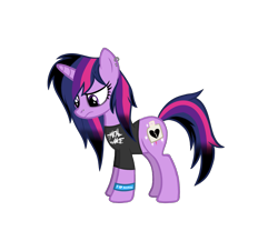 Size: 1719x1494 | Tagged: safe, artist:revenge.cats, twilight sparkle, pony, unicorn, g4, alternate hairstyle, bracelet, dyed mane, ear piercing, emo, emo twilight, eyeliner, frown, gradient mane, jewelry, makeup, my chemical romance, piercing, show accurate, simple background, solo, transparent background, unicorn twilight