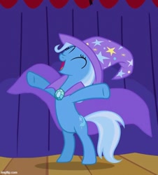 Size: 546x605 | Tagged: safe, edit, edited screencap, screencap, trixie, pony, unicorn, boast busters, g4, bipedal, brooch, cape, clothes, cropped, female, hat, jewelry, solo, trixie's brooch, trixie's cape, trixie's hat