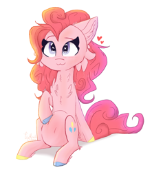 Size: 4128x4672 | Tagged: safe, artist:tizhonolulu, pinkie pie, oc, earth pony, pony, g4, blushing, cheek fluff, chest fluff, chubby, ear fluff, heart, simple background, solo, white background