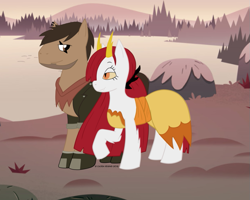 Size: 811x649 | Tagged: safe, pony, clothes, dress, duo, forest, hekapoo, lake, marcapoo, marco diaz, ponified, star vs the forces of evil