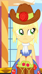 Size: 1080x1920 | Tagged: safe, screencap, applejack, eqg summertime shorts, equestria girls, g4, make up shake up, animated, bare shoulders, boots, clothes, cowboy hat, cropped, eyes closed, fall formal outfits, female, hand on hip, hat, no sound, open mouth, phone wallpaper, shoes, skirt, sleeveless, solo, strapless, wallpaper, webm