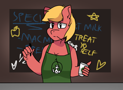 Size: 770x568 | Tagged: safe, artist:str8aura-draws-horses-and-stuff, big macintosh, earth pony, anthro, twilight sparkle's secret shipfic folder, g4, chalkboard, heart, holding pen, iced latte with breast milk, meme, rule 63, starbucks, stars