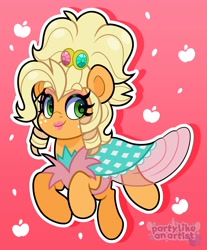 Size: 3312x4000 | Tagged: safe, artist:partypievt, applejack, earth pony, pony, g4, applejewel, clothes, dress, eye clipping through hair, eyebrows, eyebrows visible through hair, lipstick, makeup, ponytail, solo