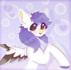Size: 2020x2000 | Tagged: safe, artist:saltyvity, oc, oc only, pegasus, pony, :p, blue background, blushing, commission, cute, heart, high res, purple eyes, purple hair, simple background, solo, sparkles, tongue out, white body