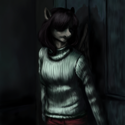 Size: 5000x5000 | Tagged: safe, artist:misstwipietwins, fluttershy, anthro, g4, angela orosco, crossover, nightmare fuel, screenshot redraw, silent hill, silent hill 2, solo