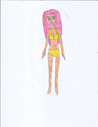 Size: 1700x2200 | Tagged: safe, artist:justinandrew1984, fluttershy, human, g4, clothes, humanized, solo, traditional art, underwear, yellow underwear