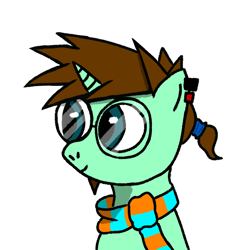 Size: 834x835 | Tagged: source needed, useless source url, safe, artist:kirill, oc, oc only, pony, unicorn, clothes, glasses, scarf, simple background, solo, striped scarf, white background
