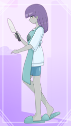 Size: 1296x2304 | Tagged: safe, artist:batipin, maud pie, equestria girls, g4, apron, clothes, female, heel pop, knife, slippers, solo
