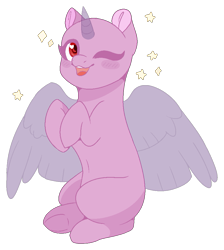 Size: 883x986 | Tagged: safe, artist:stormcloud-yt, oc, oc only, alicorn, pony, alicorn oc, bald, base, horn, one eye closed, simple background, smiling, solo, transparent background, wings, wink