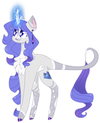 Size: 2433x2992 | Tagged: safe, artist:goldlines005, oc, oc only, pony, unicorn, chest fluff, ear piercing, female, glowing, glowing horn, high res, horn, leonine tail, mare, offspring, parent:fancypants, parent:rarity, parents:raripants, piercing, simple background, solo, tail, transparent background, unicorn oc