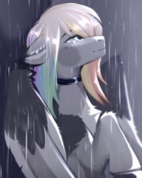 Size: 3276x4096 | Tagged: safe, artist:buvanybu, oc, oc only, pegasus, pony, choker, rain, solo