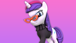 Size: 3840x2160 | Tagged: safe, artist:aaron dee, rarity, pony, g4, 3d, clothes, glasses, hat, high res, photoshop, source filmmaker