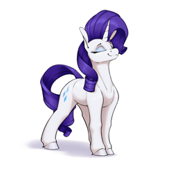 Size: 2610x2546 | Tagged: safe, artist:aquaticvibes, rarity, pony, unicorn, eyes closed, female, full body, high res, hooves, horn, mare, shadow, simple background, smiling, solo, standing, tail, white background